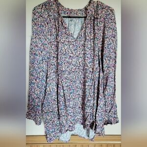 NWT Destination Maternity Women's Split Neck Multi Colored Floral Blouse Size L